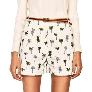 Zara High Waisted Tropical Palm Print Shorts XS